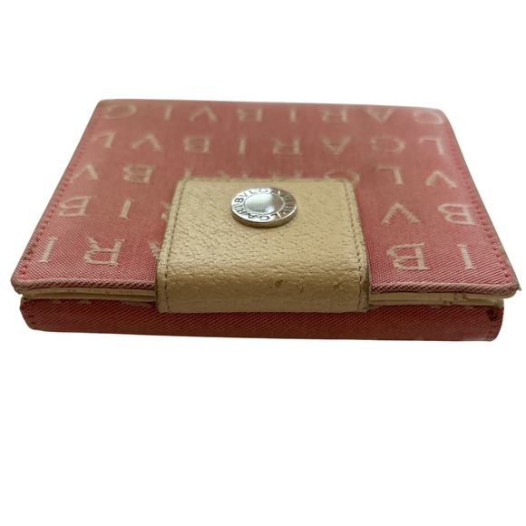 Bvlgari Canvas Leather Tri Fold Wallet Pink Monogram Snap Closure - Picture 3 of 15